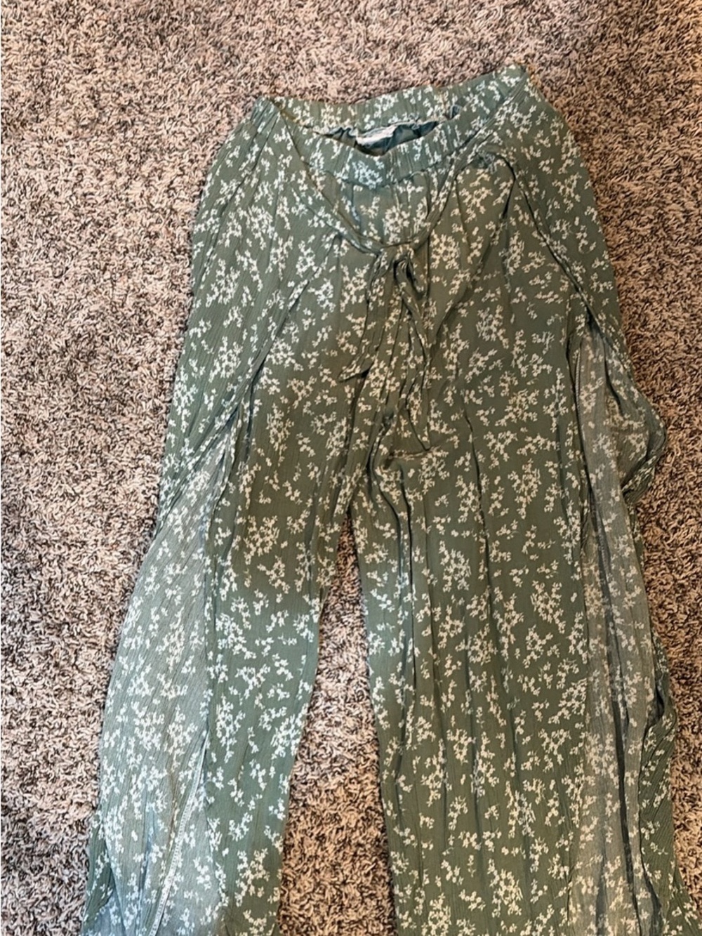 Women's Olive Floral Wide-Leg Pants